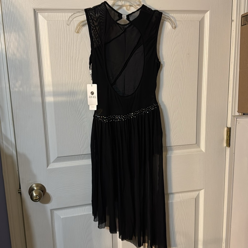 iEFiEL Dancewear S Black Leotard Pull-on with gemstones cascading skirt - Picture 15 of 15